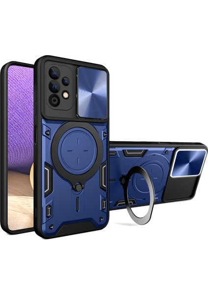 Samsung Galaxy A32 5g Için Çift Katmanlı Telefon Kılıfı, Slayt Kamera Kapağı ve Metal Gizli Braket ile Mavi (Yurt Dışından)