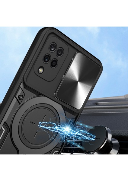 Samsung Galaxy A12 Için Çift Katmanlı Telefon Kılıfı, Slayt Kamera Kapağı ve Metal Gizli Braket ile Kırmızı (Yurt Dışından) modelleri