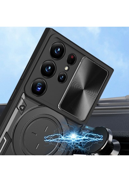 Samsung Galaxy S23 Ultra Için Çift Katmanlı Telefon Kılıfı, Slayt Kamera Kapağı ve Metal Gizli Braket ile Mor (Yurt Dışından) modelleri