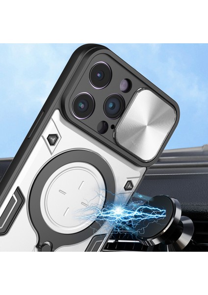 iPhone 15 Pro Için Çift Katmanlı Telefon Kılıfı, Slayt Kamera Kapağı ve Metal Gizli Braket ile Gümüş (Yurt Dışından) modelleri