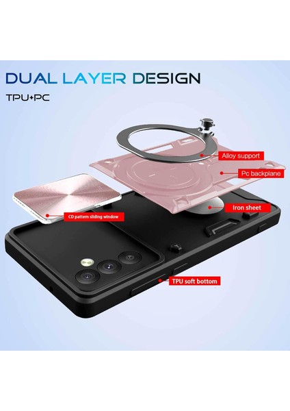 Samsung Galaxy A34 5g Için Çift Katmanlı Telefon Kılıfı, Slayt Kamera Kapağı ve Metal Gizli Braket ile Rose Gold (Yurt Dışından)