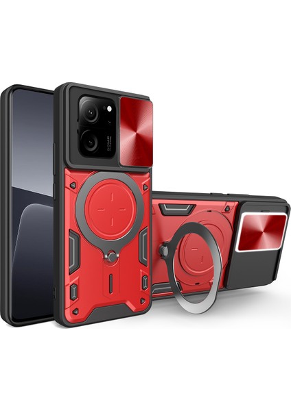 Xiaomi 13T /13T Pro /redmi K60 Ultra Için Çift Katmanlı Telefon Kılıfı, Slayt Kamera Kapağı ve Metal Gizli Braket ile Kırmızı (Yurt Dışından)