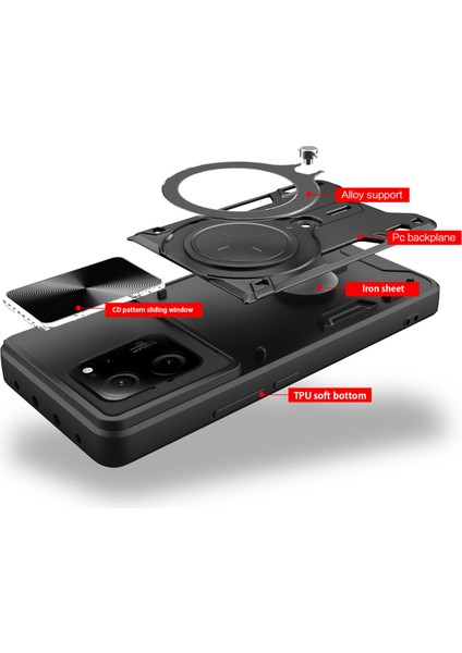 Xiaomi 13T /13T Pro /redmi K60 Ultra Için Çift Katmanlı Telefon Kılıfı, Slayt Kamera Kapağı ve Metal Gizli Braket ile Kırmızı (Yurt Dışından) fırsatları