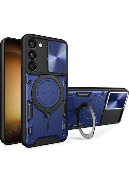 Samsung Galaxy S23 Için Çift Katmanlı Telefon Kılıfı, Slayt Kamera Kapağı ve Metal Gizli Braket ile Mavi (Yurt Dışından)