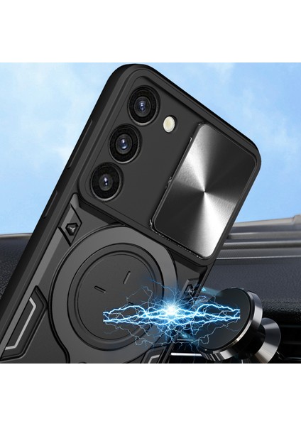 Samsung Galaxy S23 Için Çift Katmanlı Telefon Kılıfı, Slayt Kamera Kapağı ve Metal Gizli Braket ile Mavi (Yurt Dışından) modelleri