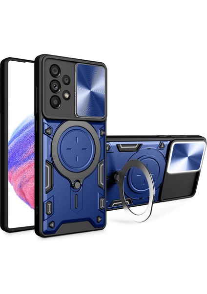 Samsung Galaxy A33 5g Için Çift Katmanlı Telefon Kılıfı, Slayt Kamera Kapağı ve Metal Gizli Braket ile Mavi (Yurt Dışından)