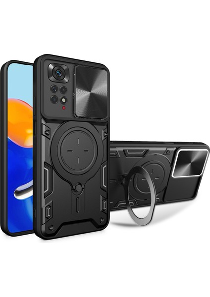 Xiaomi Redmi Note 11 4g /note 11S Için Çift Katmanlı Telefon Kılıfı, Slayt Kamera Kapağı ve Metal Gizli Braket ile Siyah (Yurt Dışından)