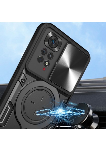 Xiaomi Redmi Note 11 4g /note 11S Için Çift Katmanlı Telefon Kılıfı, Slayt Kamera Kapağı ve Metal Gizli Braket ile Siyah (Yurt Dışından)