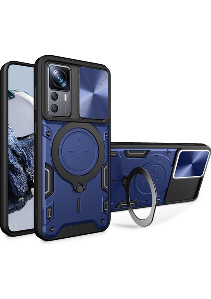 Xiaomi 12T /12T Pro /redmi K50 Ultra Için Çift Katmanlı Telefon Kılıfı, Slayt Kamera Kapağı ve Metal Gizli Braket ile Mavi (Yurt Dışından)