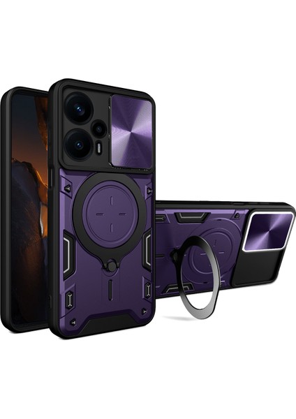 Xiaomi Poco F5 Için Çift Katmanlı Telefon Kılıfı, Slayt Kamera Kapağı ve Metal Gizli Braket ile Mor (Yurt Dışından)