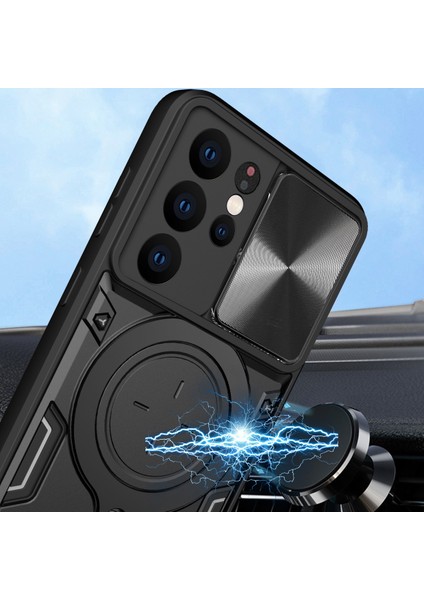 Samsung Galaxy S21 Ultra 5g Için Çift Katmanlı Telefon Kılıfı, Slayt Kamera Kapağı ve Metal Gizli Braket ile Kırmızı (Yurt Dışından) modelleri