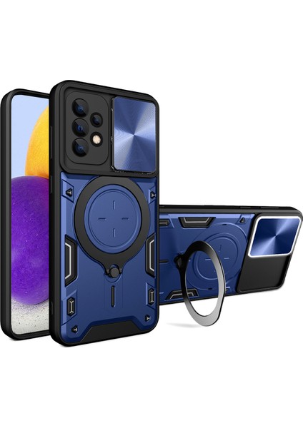 Samsung Galaxy A72 Için Çift Katmanlı Telefon Kılıfı, Slayt Kamera Kapağı ve Metal Gizli Braket ile Mavi (Yurt Dışından)