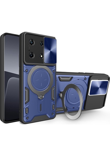 Infinix Note 30 Pro Için Çift Katmanlı Telefon Kılıfı, Slayt Kamera Kapağı ve Metal Gizli Braket ile Mavi (Yurt Dışından)
