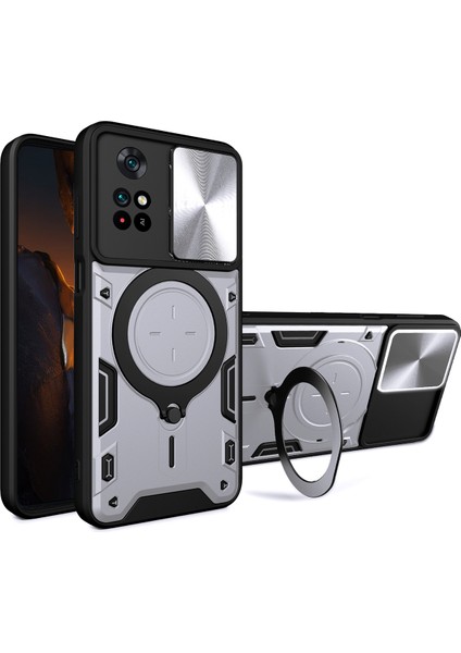 Xiaomi Poco M4 Pro 4g Için Çift Katmanlı Telefon Kılıfı, Slayt Kamera Kapağı ve Metal Gizli Braket ile Gümüş (Yurt Dışından)