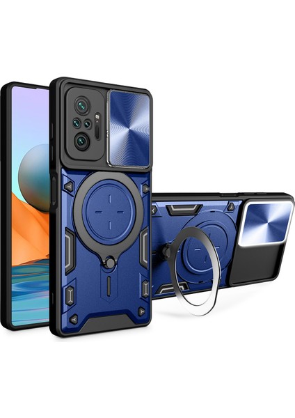 Xiaomi Redmi Note 10 Pro /note 10 Pro Max Için Çift Katmanlı Telefon Kılıfı, Slayt Kamera Kapağı ve Metal Gizli Braket ile Mavi (Yurt Dışından)