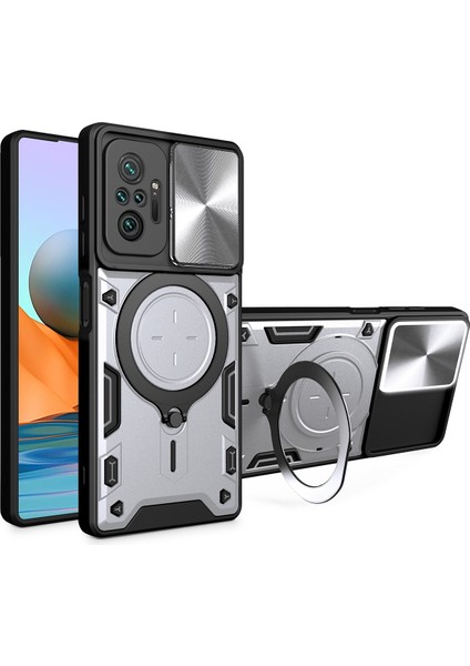 Xiaomi Redmi Note 10 Pro /note 10 Pro Max Için Çift Katmanlı Telefon Kılıfı, Slayt Kamera Kapağı ve Metal Gizli Braket ile Gümüş (Yurt Dışından)