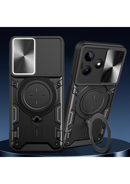 Realme C53 / Narzo N53 Için Çift Katmanlı Telefon Kılıfı, Slayt Kamera Kapağı ve Metal Gizli Braket ile Mor (Yurt Dışından) indirimleri