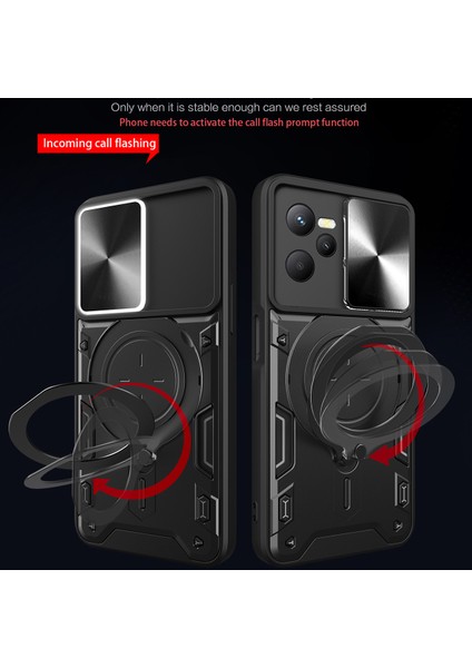 Realme C35 Için Çift Katmanlı Telefon Kılıfı, Slayt Kamera Kapağı ve Metal Gizli Braket ile Siyah (Yurt Dışından) fiyatları