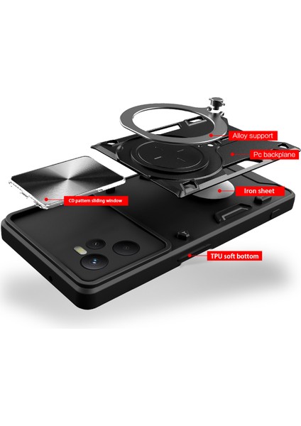 Realme C35 Için Çift Katmanlı Telefon Kılıfı, Slayt Kamera Kapağı ve Metal Gizli Braket ile Siyah (Yurt Dışından) fırsatları