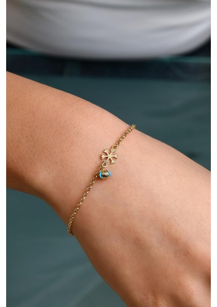 14 Ayar Altın Kartanesi ve Göz Sallantılı Bileklik