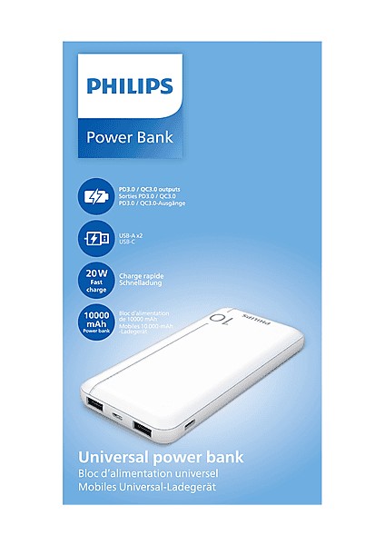 DLP1812PW 10.000 Mah 2xusb-A  2.1A Usb-C Çıkış Pd Taşınabilir Şarj Cihazı Beyaz