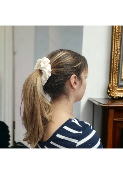 Organik Pamuk Kumaş 2'li Lastik Toka Tarçın+Krem Rengi