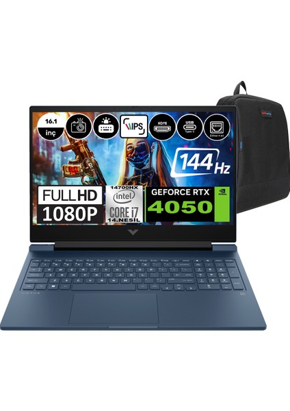 Hp Victus 16-R1051NT Intel Core I7-14700HX 96GB Ddr5 512GB SSD RTX4050-6GB 16.1 Inç 144HZ Full Hd Windows 11 Pro Gaming Laptop 9J253EAWP10 + Weblegelsin Çanta