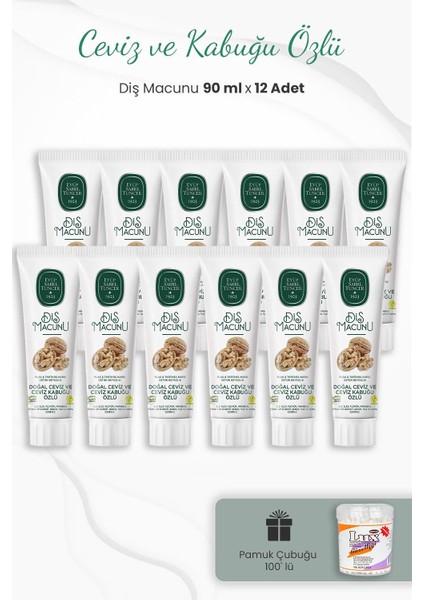 Ceviz Ve Kabuğu Diş Macunu 90 Ml X 12 Adet Ve Kulak Çubuğu