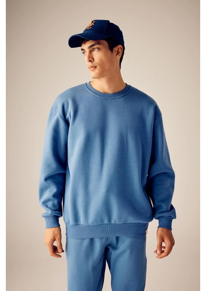 Bd Basic Bisiklet Yaka Oversize Şardonlu Sweatshirt