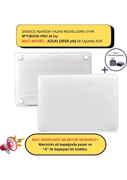 Macbook Pro Kılıf 16 inç A2141 (2019 yılı) ile Uyumlu Mat