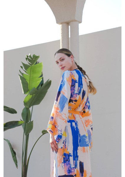 Gaia Saten Desenli Kimono