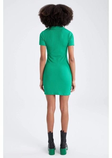 Kadın Benetton Yeşil Polo Yaka Basic Kaşkorse Elbise fırsatları
