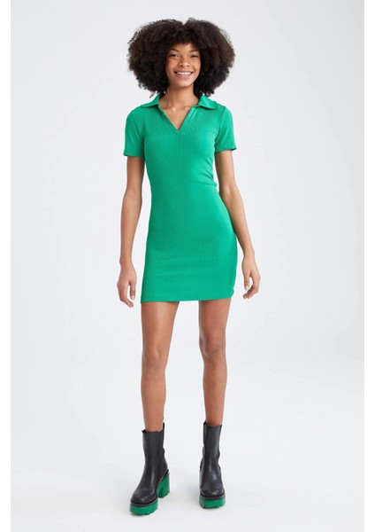 Kadın Benetton Yeşil Polo Yaka Basic Kaşkorse Elbise fiyatları