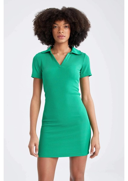 Kadın Benetton Yeşil Polo Yaka Basic Kaşkorse Elbise modelleri