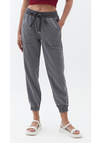 Kadın Gri Paça Bel Lastikli Tencel Pantolon