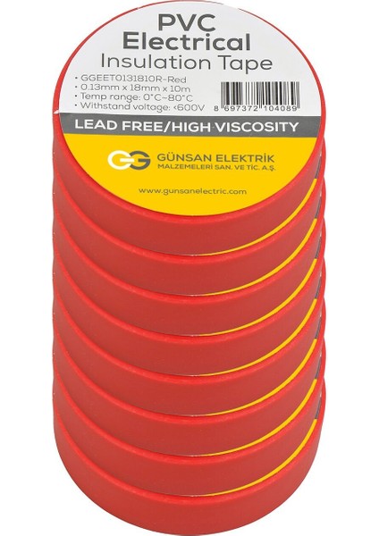 Günsan Kırmızı Elektrik İzolasyon Bandı 10 Adet fırsatları