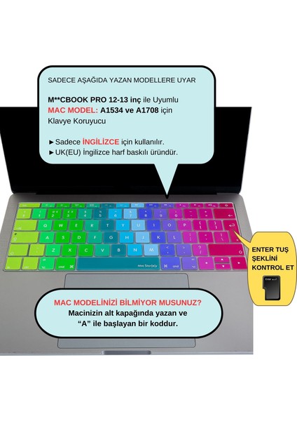 Laptop Macbook Pro Klavye Kılıf UK(EU) İngilizce Baskılı A1534 A1708 ile Uyumlu Dazzle