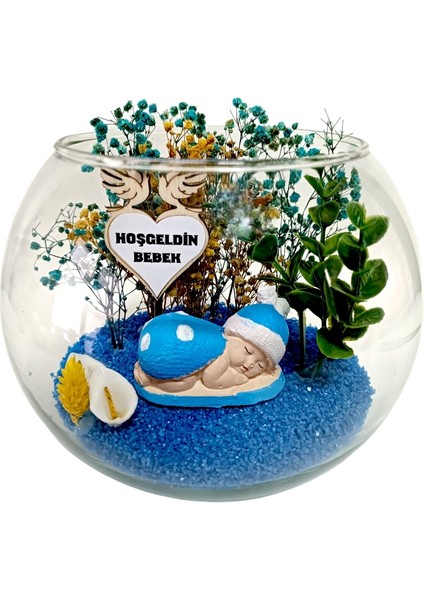 Hoş Geldin Oğlumuz Prens Bebek Teraryum Akvaryum Cam Fanus Hb