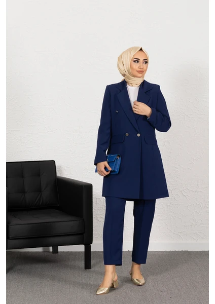 Blazer Ceketli Ikili Indigo Takım