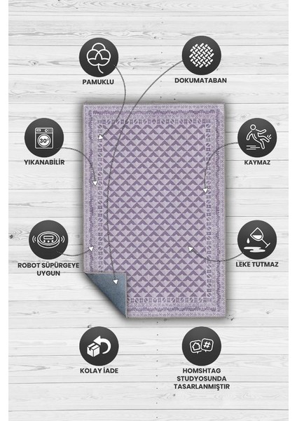 Etnik Desenli Mor Renkli Halı Vintage Bordürlü Halı Geometrik Desenli Dijital Baskı Halı fırsatları