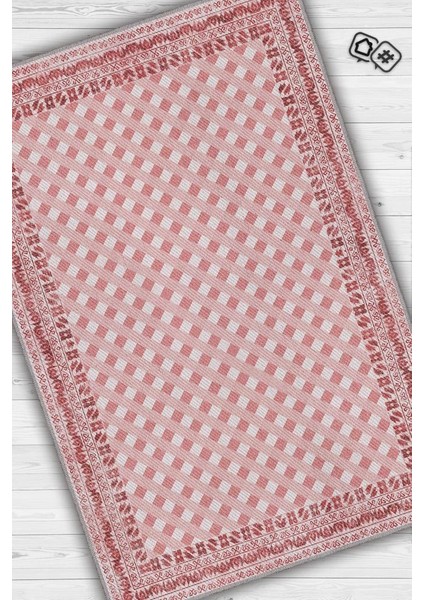 Etnik Desenli Pembe Renkli Halı Vintage Bordürlü Halı Geometrik Desenli Dijital Baskı Halı fiyatları
