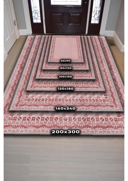 Etnik Desenli Pembe Renkli Halı Vintage Bordürlü Halı Geometrik Desenli Dijital Baskı Halı indirimleri