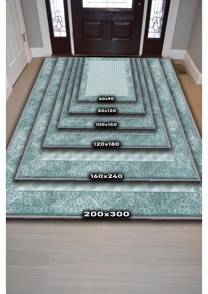 Etnik Desenli Mavi Renkli Halı Vintage Bordürlü Halı Geometrik Desenli Dijital Baskı Halı indirimleri