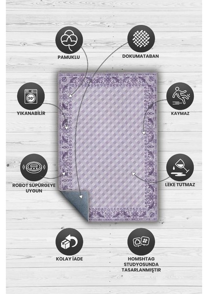Etnik Desenli Mor Renkli Halı Vintage Bordürlü Halı Geometrik Desenli Dijital Baskı Halı fırsatları