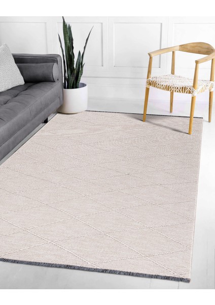 Gabardin Dekoratif Dokuma Halı Salon Halısı Bej