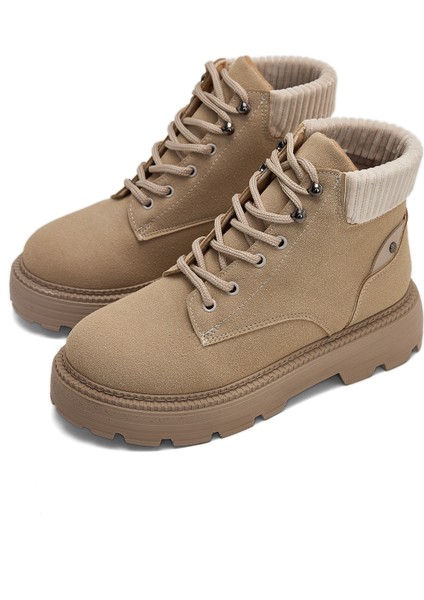 Kadın Bej Süet Kadın Rahat Kalıp Kısa Bağcıklı Süet Bot modelleri