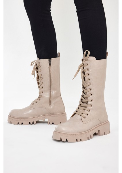 Kadın Ten Cilt Rahat Kalıp Bağcıklı Çorap Çizme modelleri