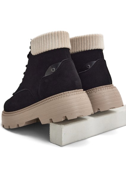 Kadın Siyah Süet Kadın Rahat Kalıp Kısa Bağcıklı Süet Bot modelleri