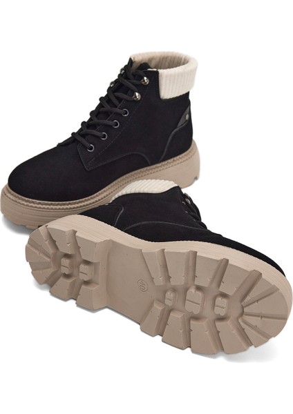 Kadın Siyah Süet Kadın Rahat Kalıp Kısa Bağcıklı Süet Bot fırsatları