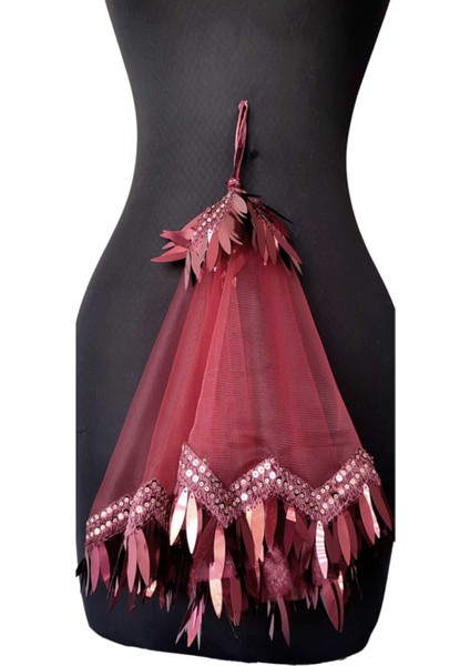 Bordo Gelin Duvağı Seti, Düğün Yüz Örtüsü, Kına Gecesi Nikah Duvak Kuşak Gelin Mendili indirimleri